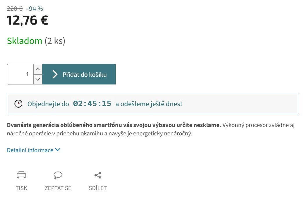 Časový odpočet do odeslání