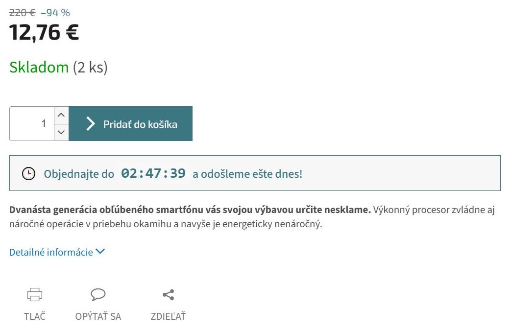 Časový odpočet do odoslania